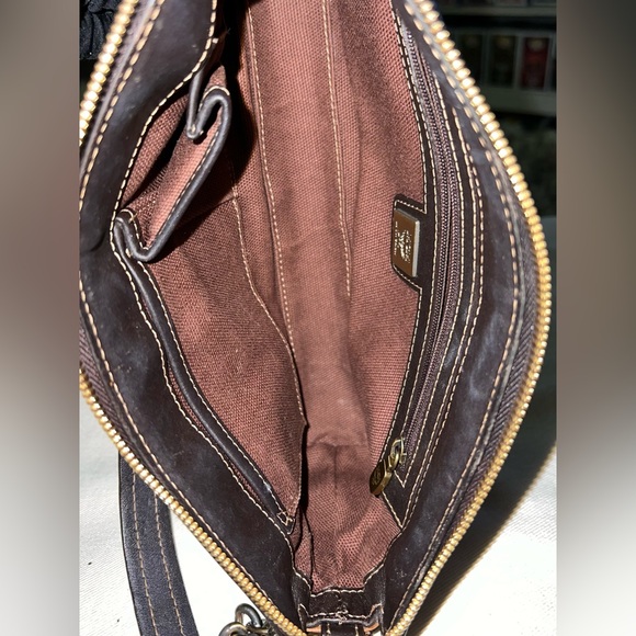 MCM Handbag Brown Black Leather Satchel Visetos Chain Strap Zip Clutch Purse - Picture 10 of 14